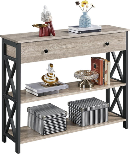 Elegant X-Design Console Table with Storage - Versatile Sofa, Entryway, and TV Stand with Ball Bearing Drawer & Anti-Tipping Safety