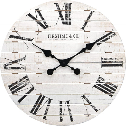 FirsTime & Co. White Shiplap Farmhouse Wall Clock – Timeless Charm for Any Space!