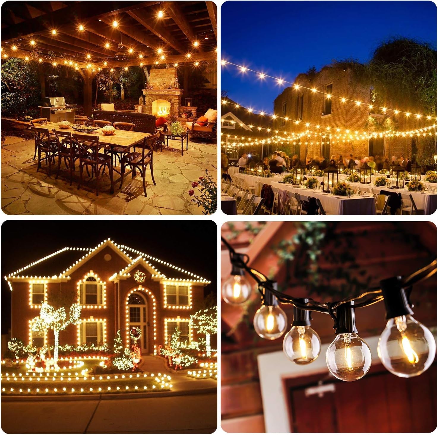 50FT Waterproof & Shatterproof LED Patio String Lights – Dimmable, Energy-Saving Outdoor/Indoor Globe Lights for Garden, Party, and Wedding