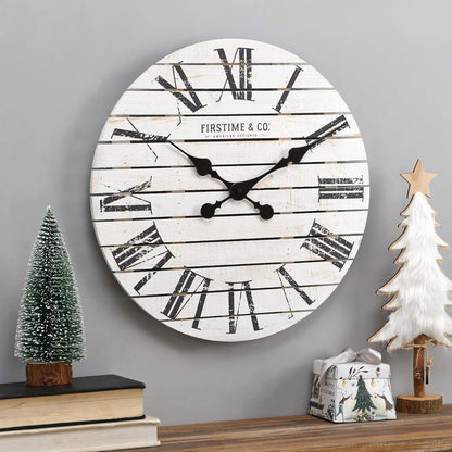 FirsTime & Co. White Shiplap Farmhouse Wall Clock – Timeless Charm for Any Space!