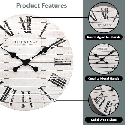 FirsTime & Co. White Shiplap Farmhouse Wall Clock – Timeless Charm for Any Space!