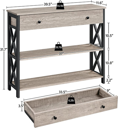 Elegant X-Design Console Table with Storage - Versatile Sofa, Entryway, and TV Stand with Ball Bearing Drawer & Anti-Tipping Safety