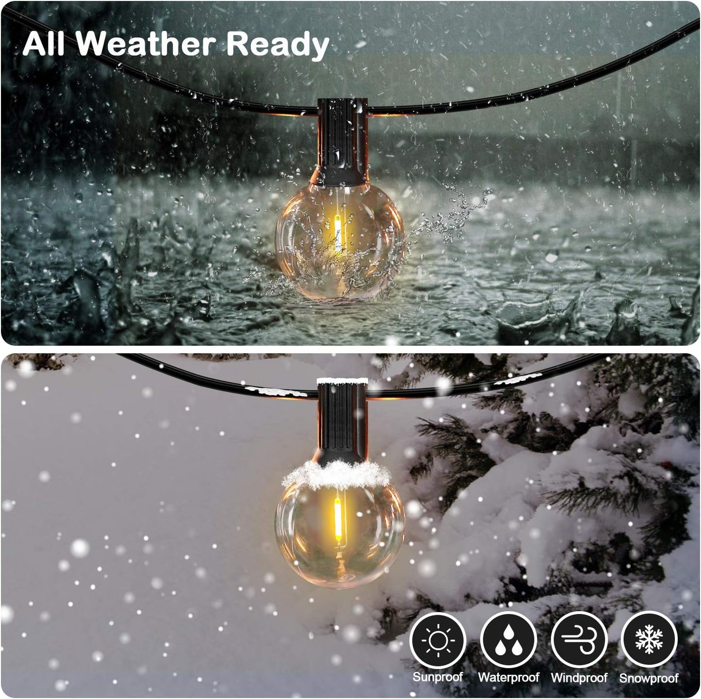 50FT Waterproof & Shatterproof LED Patio String Lights – Dimmable, Energy-Saving Outdoor/Indoor Globe Lights for Garden, Party, and Wedding